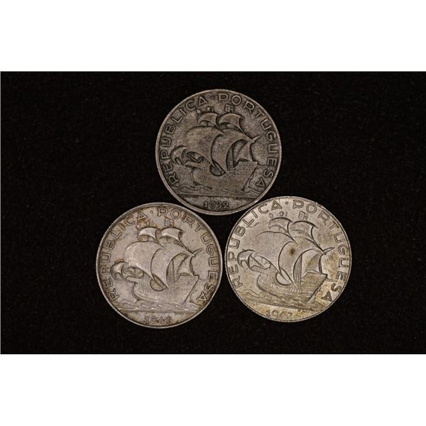 1932, 43 & 1947 PORTUGAL SILVER 2 1/2 ESCUDOS