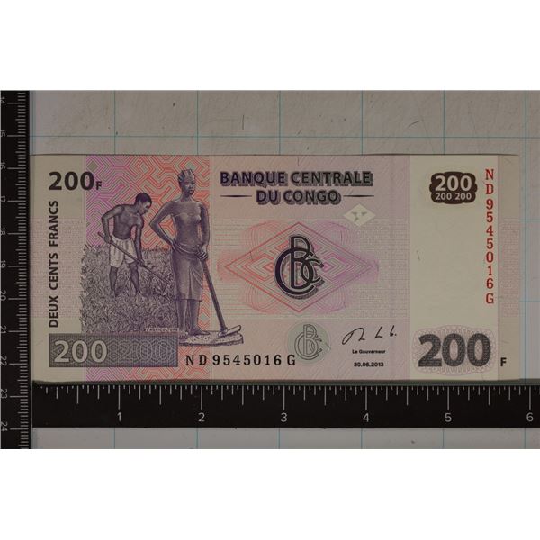 2013 CONGO CU COLORIZED 200 FRANCS