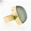 Image 5 : 22K Gold Large GIA Oval Cabochon Bezel Cat's Eye Moonstone Trillion Peridot Ring