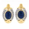 Image 1 : Large 18k Gold 18+ct GIA Oval Cabochon Sapphire Diamond Statement Cuff Earrings