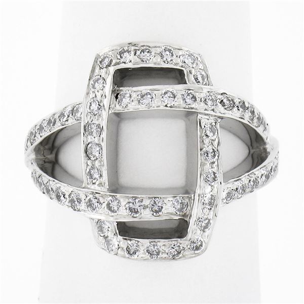 18k White Gold 0.78 ctw Round Brilliant Pave Diamond Interlocking Infinity Ring