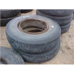 2 - 10R22 semi tires on wheels