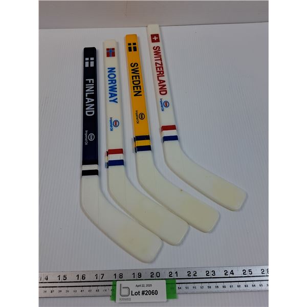 (4) Mini Hockey Sticks - Esso Brand - Finland, Norway, Sweden, Switzerland