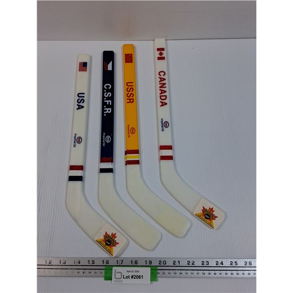 (4) Mini Hockey Sticks - Esso Brand - USA, Canada, USSR, CSFR