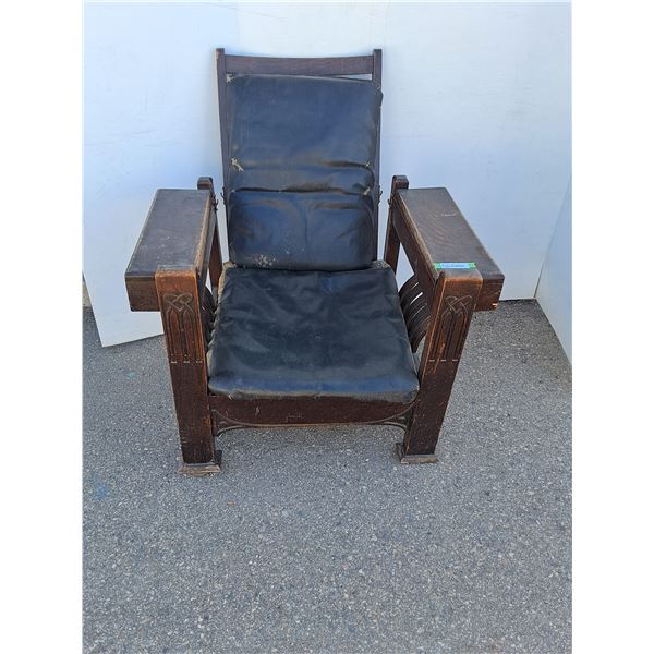 * Antique Adjustable Sitting Chair w/Leather Seat - 35" Wide x 40" Tall Backrest - As Is, CANNOT SHI