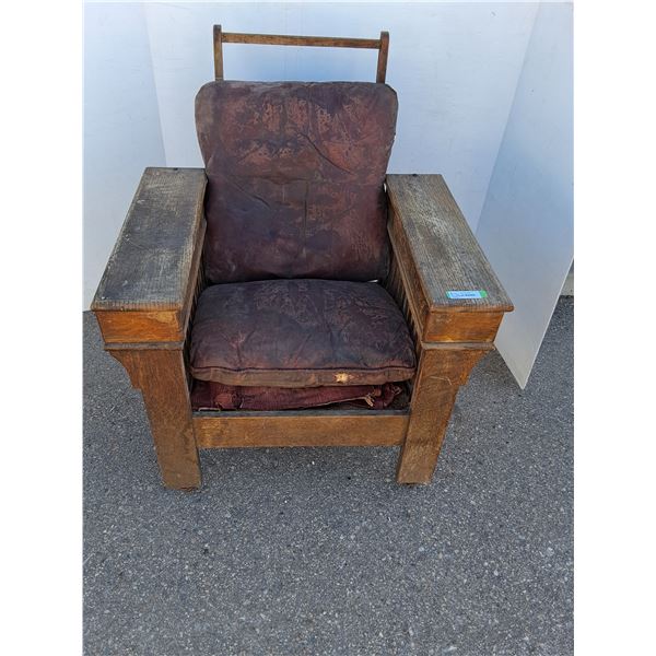 * Antique Adjustable Sitting Chair w/Leather Seat - 34" x 32.5" x 42" - CANNOT SHIP, As Is
