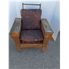 Image 1 : * Antique Adjustable Sitting Chair w/Leather Seat - 34" x 32.5" x 42" - CANNOT SHIP, As Is