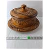 Image 1 : Etched Wooden Rotating Tray with Lid 15.5" Diameter
