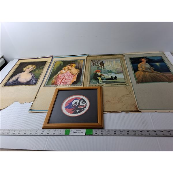 (6) Vintage Reprints- Three 'Heart of the Home, Moonbeams, Misc.Indigenous Bird Framed Art