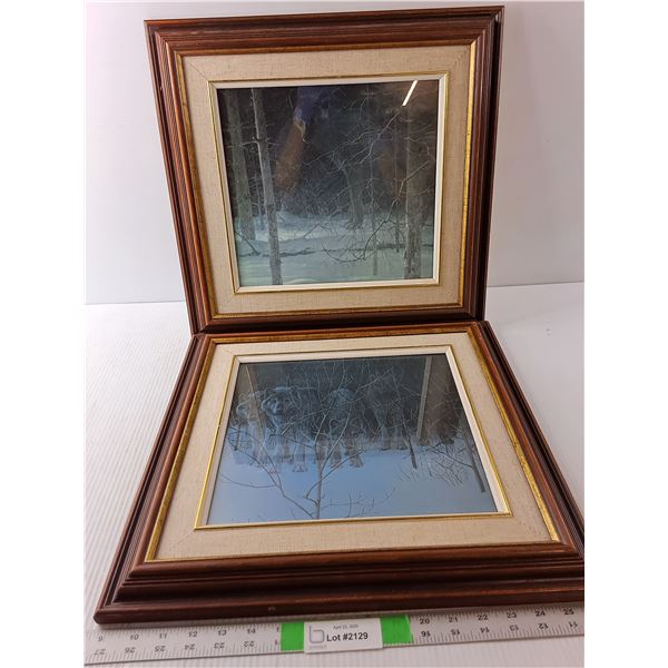 (2) Framed Wolf Paintings