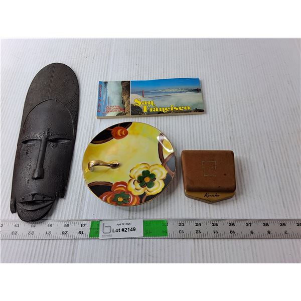 Wood Tribal Art 13.25" Long, San Francisco Post Cards, Japanese Plate, Misc.