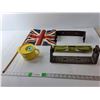 Image 1 : Union Jack Flag, (3) Vintage Paper Towel Holders, Spongebob Tupperware Bowl