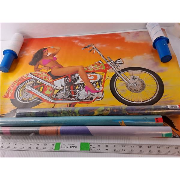 (4) Posters, Three Sealed- Motorcycle, The Lion King, Pocahontas, Disney Babies