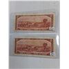 Image 2 : (2) 1954 $2 Canadian Currency Notes