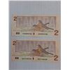 Image 2 : (2) 1986 $2 Canadian Currency Notes