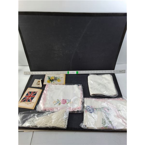 Lithographs, Dresser Scarfs, Some Damaged Material Napkins