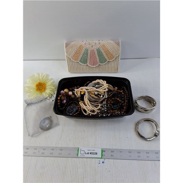 Assorted Beaded and Costume Jewelry & DADAS Beaded Clutch Purse