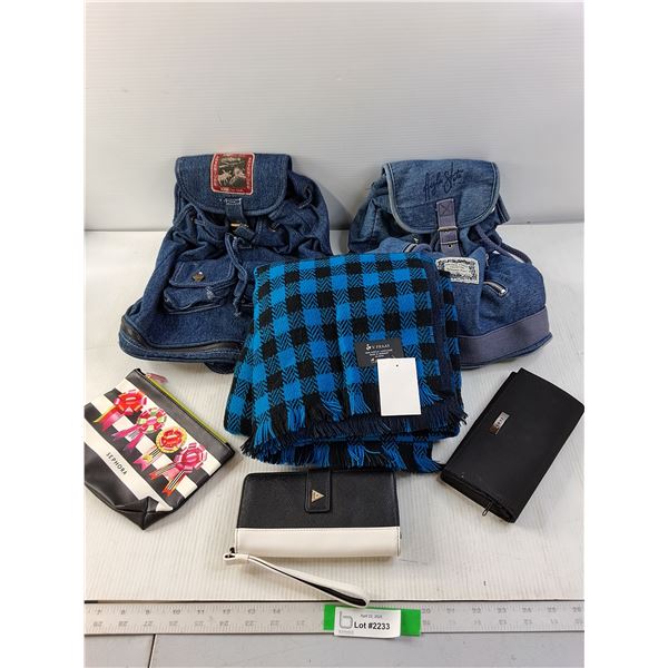 (2) Denim Bags, (3) Clutches and a Throw
