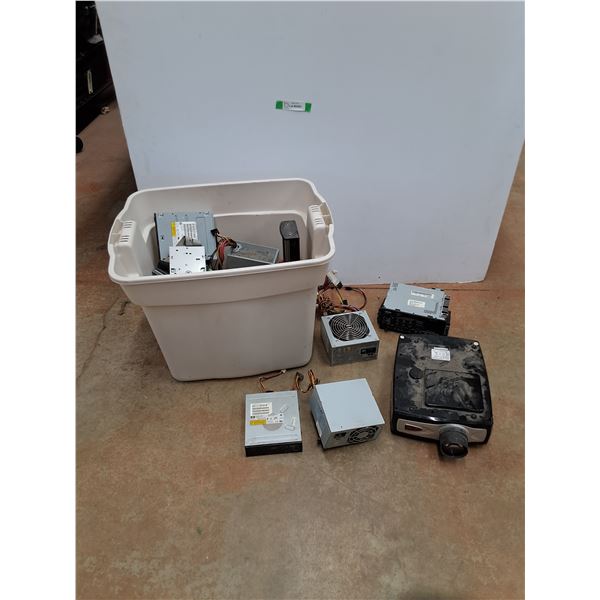 *Various Computer Parts, Wall Projector and Plastic Tote