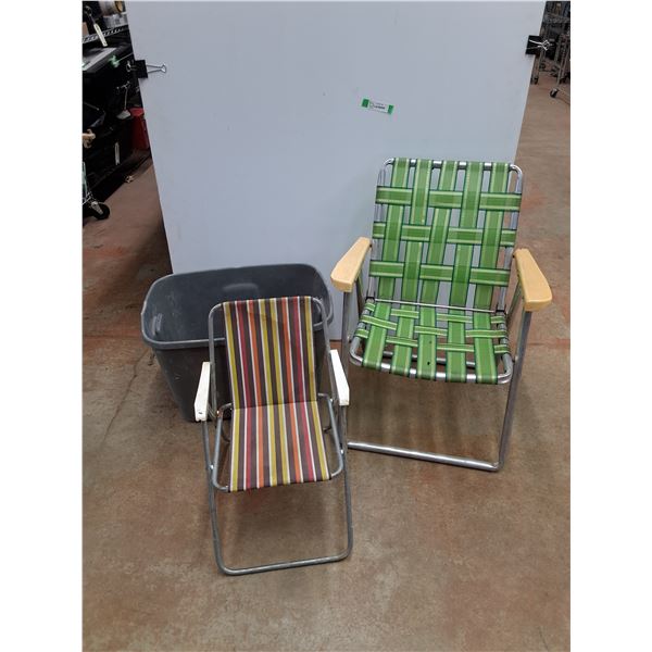 *(2) Folding Chairs and Plastic Tote - Cannot Ship