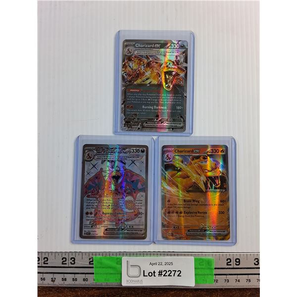 (3) Pokémon Charizard Ex Holographic Trading Cards - Authenticity Not Guaranteed