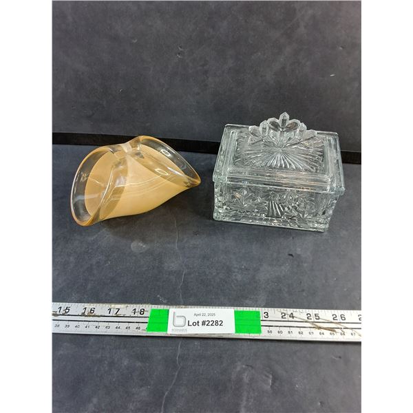 Art Glass Basket and Lidded Glass Candy Dish