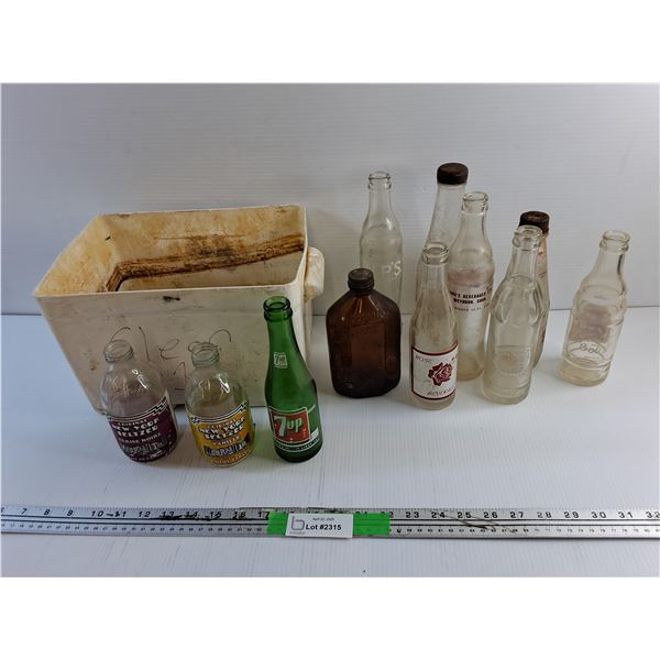 Vintage Pop Beverage Bottles and Plastic Container