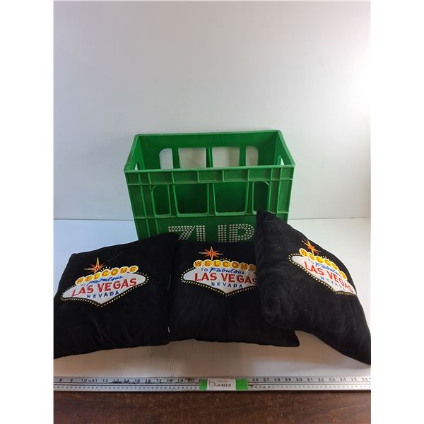 (3) Welcome to Las Vegas Pillows and 7UP Bottle Crate