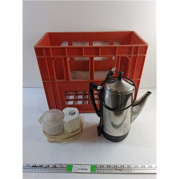 Coca Cola Bottle Crate, Electric Coffee Pot and Food Chopper - As Is