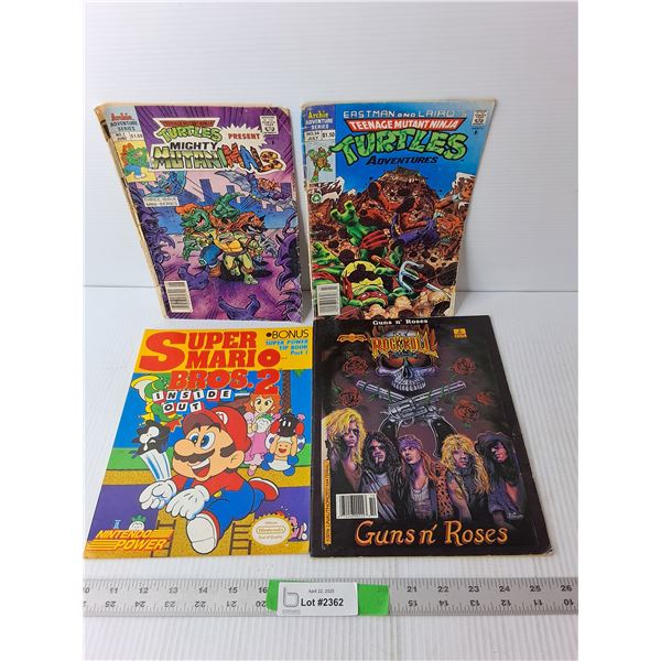 (3) Comics- Guns n Roses, Teenage Mutant Ninja Turtles, Super Mario Tip Book