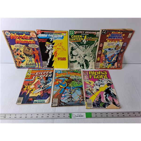 (7) Vintage Comics- Silver Surfer, Green Lantern, Wonder Woman, Misc.