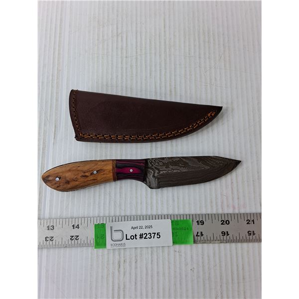 Wood Knife with Pink Accents & Case 8" Long