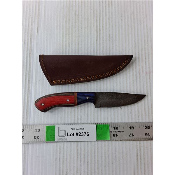 Red & Blue Wood Knife with Case 7.25" Long