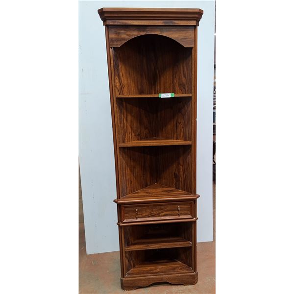 *Wood Corner Bookshelf with Decorative Drawer, Cannot Ship