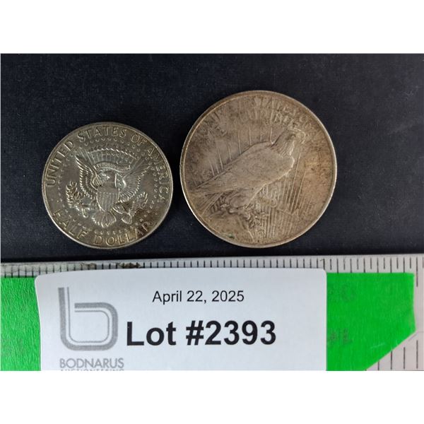 (2) United States Coins, One Dollar-1922 & Half Dollar- 1964
