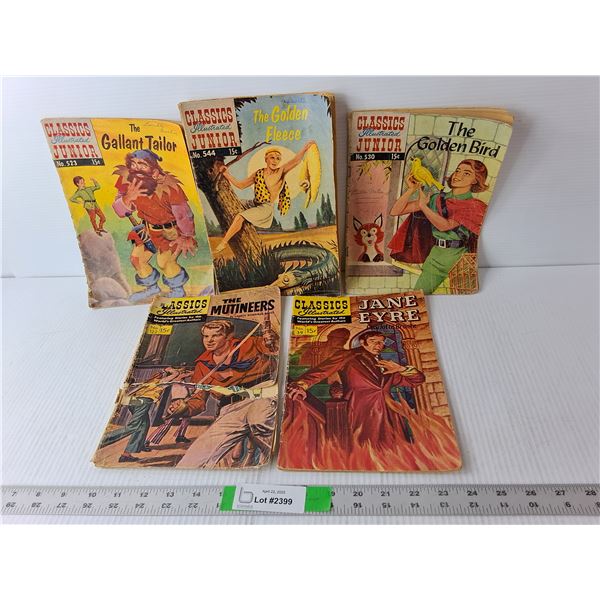 (5) Vintage Classics Illustrated Junior Comics- The Gallant Tailor, Golden Bird, Jane Eyre, Misc.