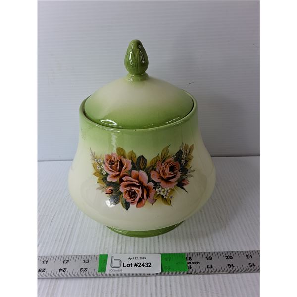 Ceramic Flowered Cookie Jar 9" Tall