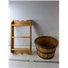 Image 1 : Woven Wood Basket 14.5", Wood Shelf/Coat Rack 24" Tall  x 13.5" Long