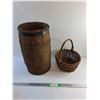 Image 1 : Wicker Basket and Wooden Barrel 18 x 9"