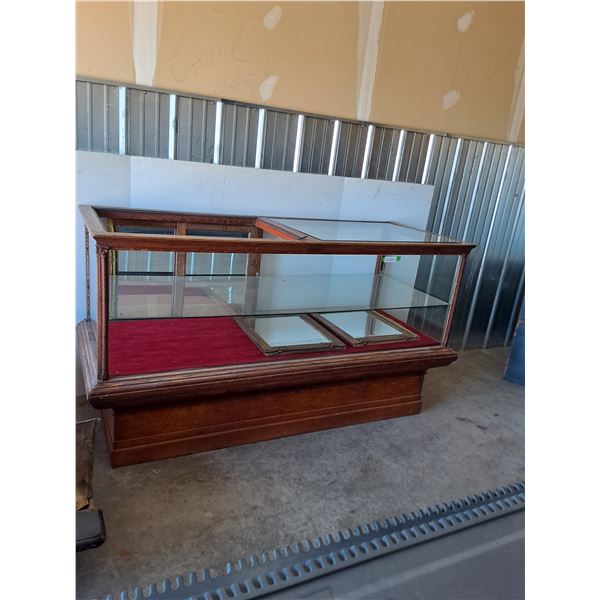 *** Antique Wood & Glass Display Case - (Some Glass Missing, All Mirrored Doors There) - 70" x 28" x