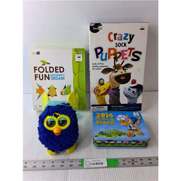 Furby- As Is, Sock Puppet & Origami Kit, 2014 World Cup Tin