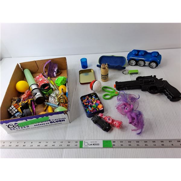 Kids' Toy Lot- Plastic Gun, Mega Blocks Car, My Little Pony Figure