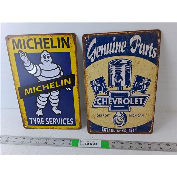 (2) Metal Signs- Chevrolet & Michelin 12" x 8 "