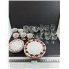 Image 1 : Set of Newcor Stoneware "Apple" Dishes, Assorted Cocktail Glassware, Mugs