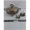 Image 1 : 3-Footed Silver Plated Serving Dish, (2) Sets of S&P Shakers