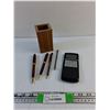 Image 1 : Assorted Pens, Pen Holder and Calculator