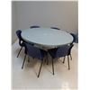 Image 2 : Lunch Room Round Table w/(6) Blue Plastic Chairs - 60" Diameter x 29" Tall - Legs on Table are Folda
