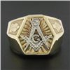 Image 2 : Men's Vintage Solid 10K Yellow & White Gold Detailed Masonic Wide Band Ring