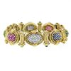Image 3 : 14K Gold Sapphire Ruby Emerald Diamond MultiColor Cluster & Column Link Bracelet