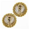 Image 5 : Vintage 18K Gold Large Mabe Pearl Diamond Halo Twisted Wire Work Button Earrings